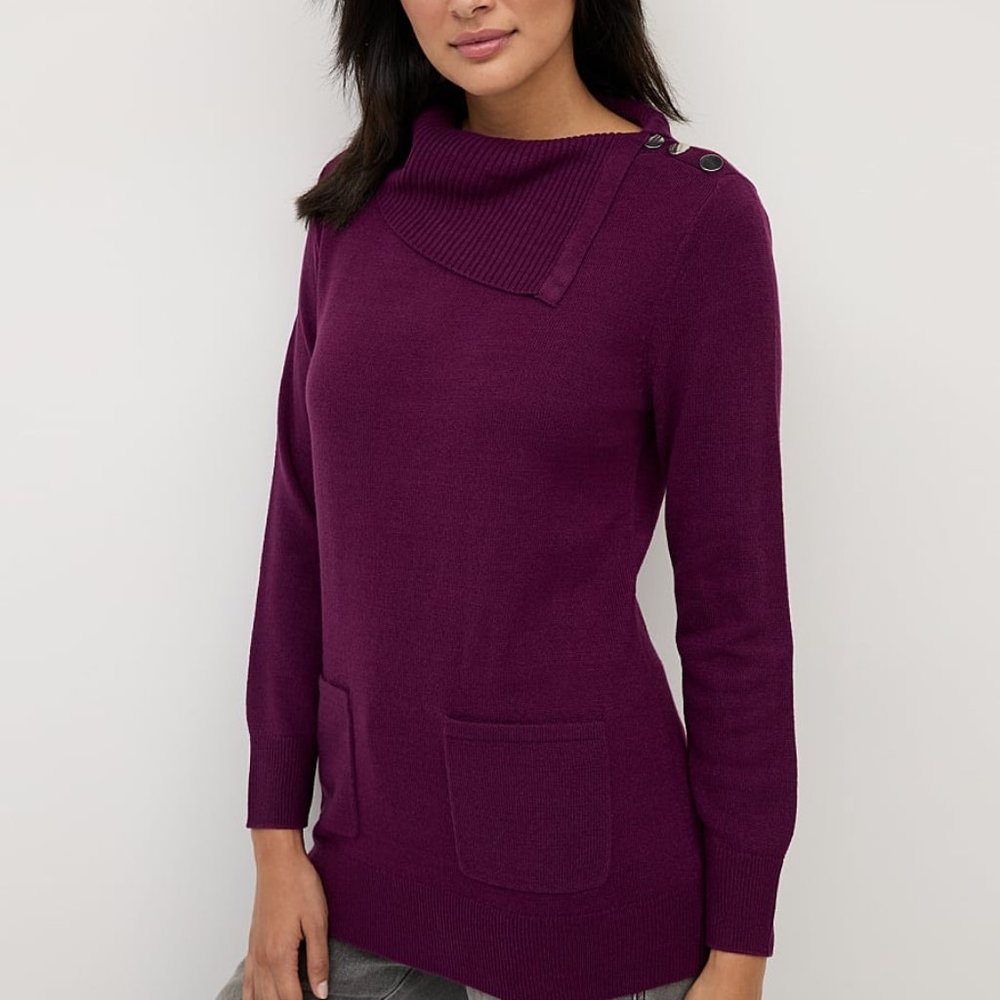 NEW YORK & COMPANY Cowl Neck Button-Detail Pockets Dolman Tunic Sweater 2X NWT
